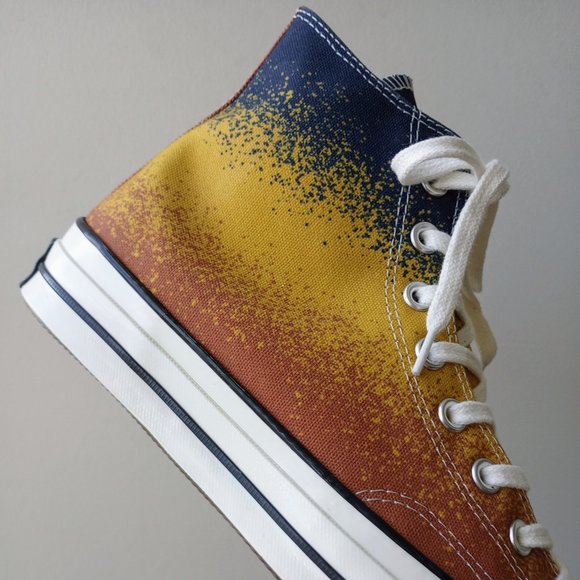 Converse Men's Chuck 70 Hi Scatter Dye Canvas Sneaker in Awesome Fire Opal/Gold - Picture 6 of 12